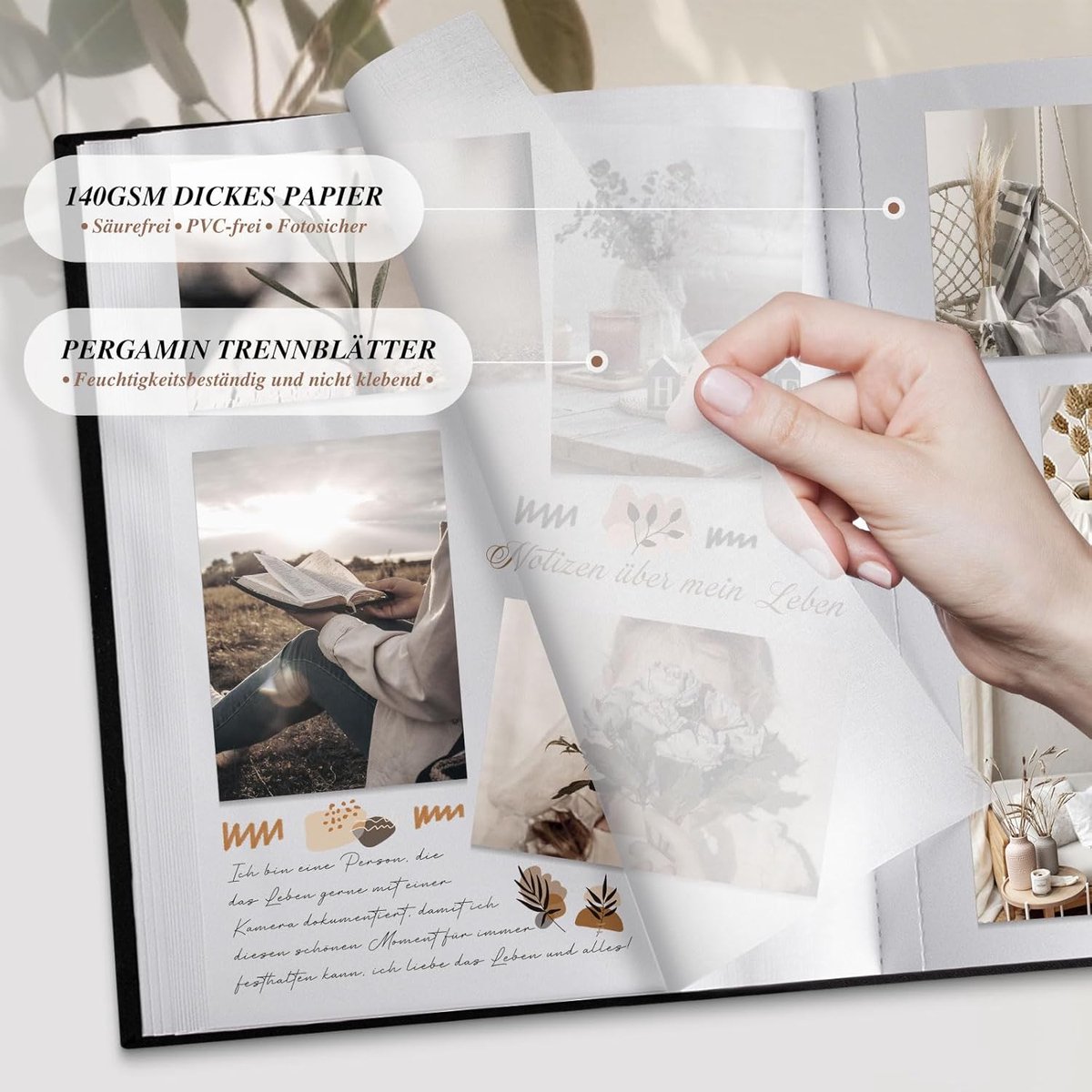 SnelShoppen - Fotoalbum zelf ontwerpen en plakken, groot linnen foto boek met venster, 100 witte pagina's voor 9x13cm, 10x15cm, 13x18cm foto's (30x33.