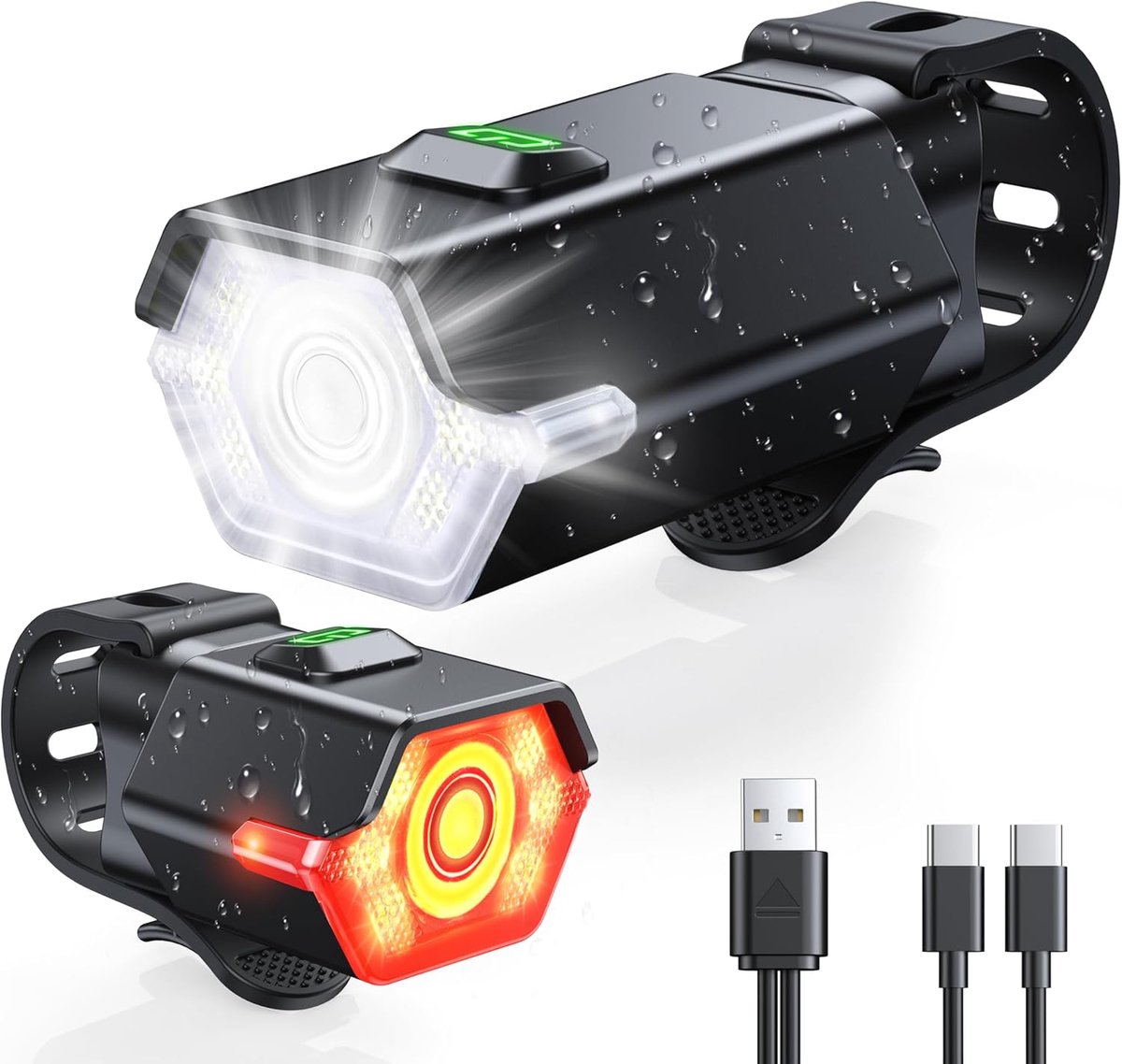 SnelShoppen - Fietsverlichting met Zijdelings Waarschuwingslicht, Oplaadbaar, 3 + 6 Verlichtingsmodi, Waterproof IP65, Superhelder voor Nachtfietsen