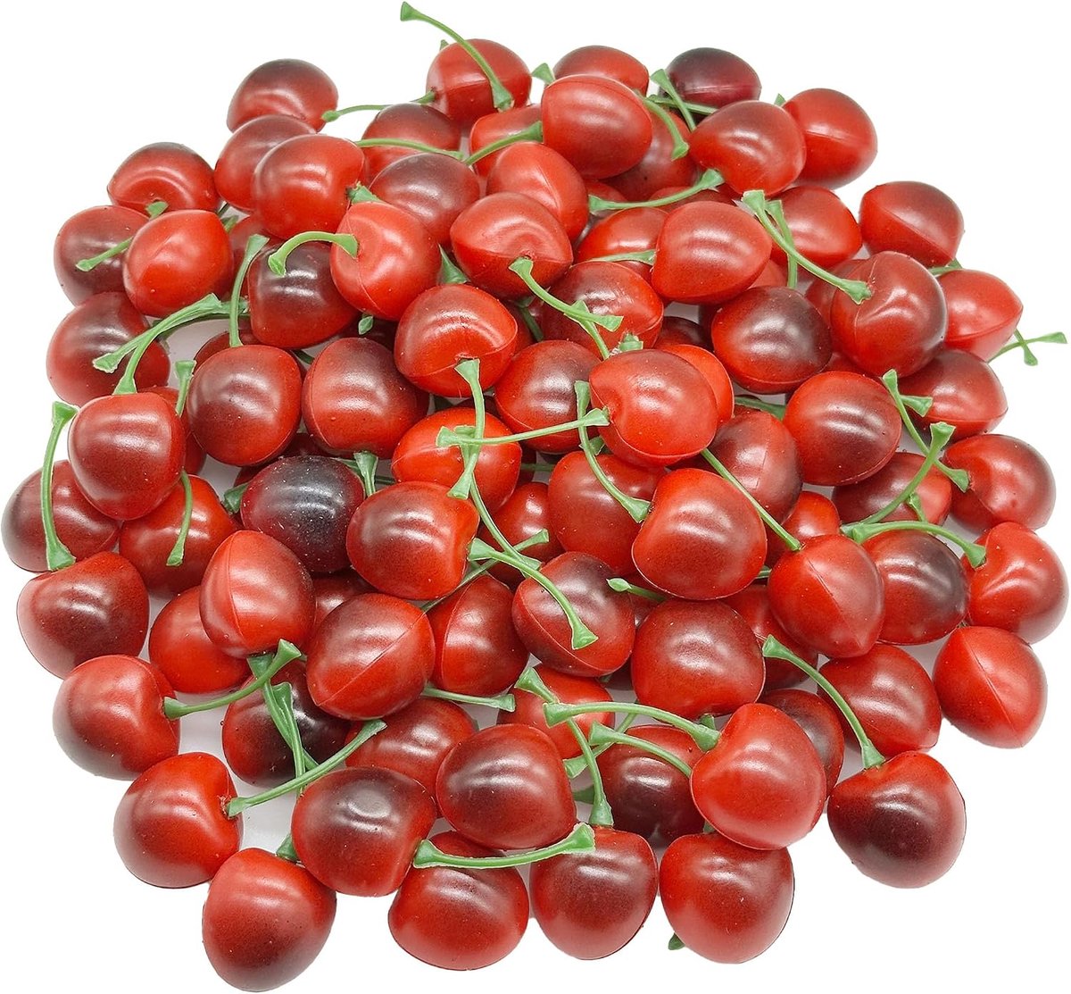 Valse kersen simulatie vruchten, kunstmatige kersendecoratie voor huis, keuken, party, decoratie, tafeldecoratie, kunststof fruitornament, 100 stuks, donkerrood