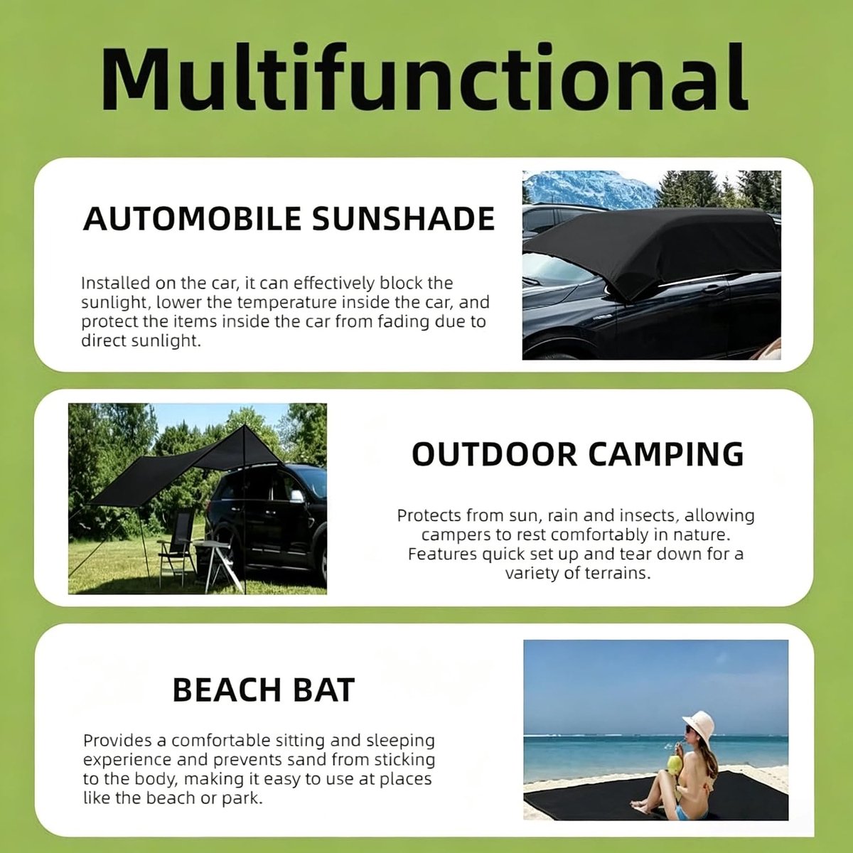 Tarp Ultralicht, ultralicht, vloermat, camping, tentzeil, picknickmat voor 1 tot 4 personen, ideaal voor picknick, strand, camping, waterdicht, duurzaam (zwart)