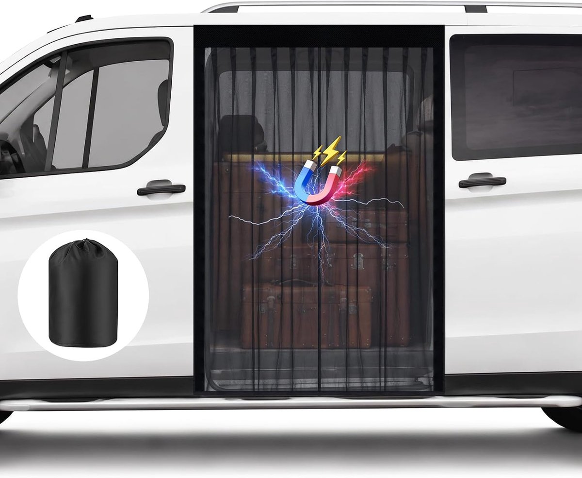 SnelShoppen - Magnetisch Muggennet voor Campers, 180 x 150 cm, Insectenbescherming voor Schuifdeuren, Ventilatie, Zwart, Inclusief Opbergtas