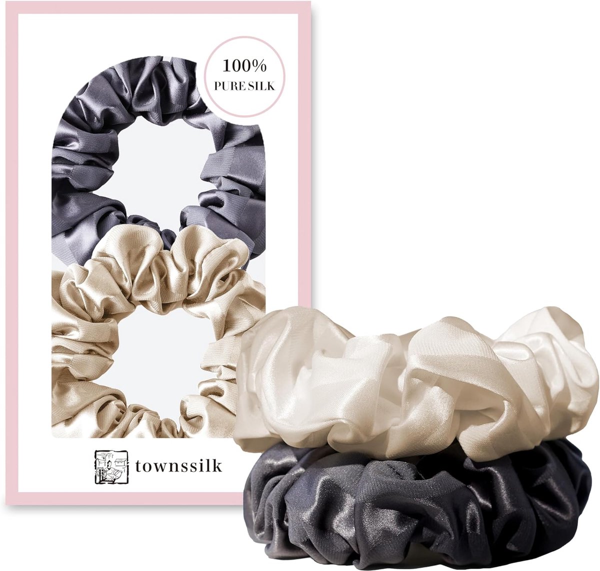 SnelShoppen - Set van 2 Zijden Scrunchies, 100% Mulberry Zijde 6A/22 Momme, Haarvriendelijk, Oeko-Tex Gecertificeerd, Koffie en Donkergrijs, Voor Volu