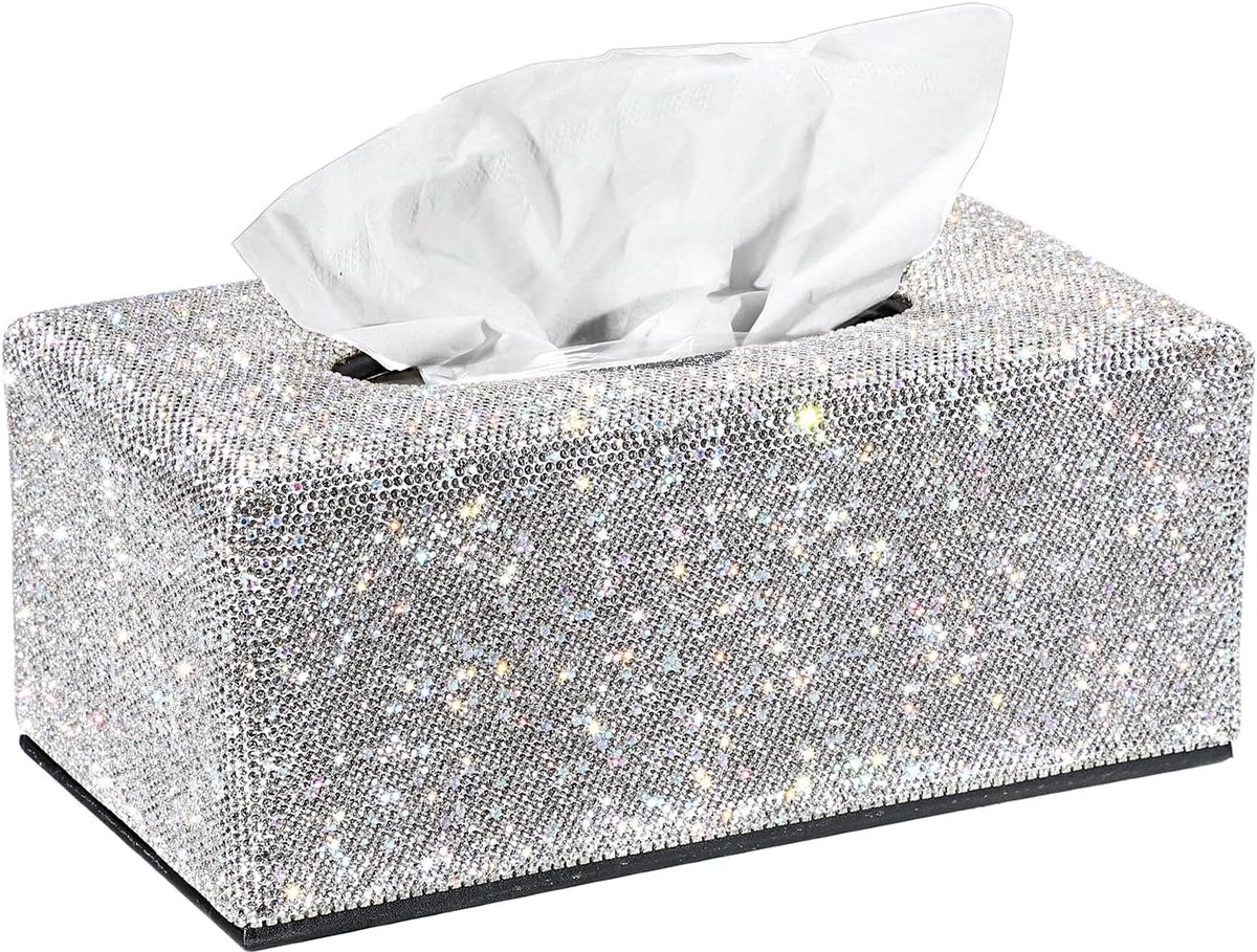 Sparkly Bling Rechthoekige Tissue Houder - Decoratieve Diamant Kristal Steentjes Tissue Box Cover, Tissue Dispenser voor Thuis Badkamer Vanity Aanrecht Slaapkamer Dressoir