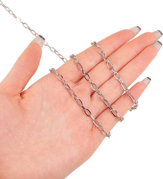 16,4 Voet/5 m Vacuüm Plating 304 Roestvrij Staal Kabel Kettingen met Spoel Ongelaste Platte Ovale Ketting voor Sieraden Riem Jeans Maken — afbeelding 3