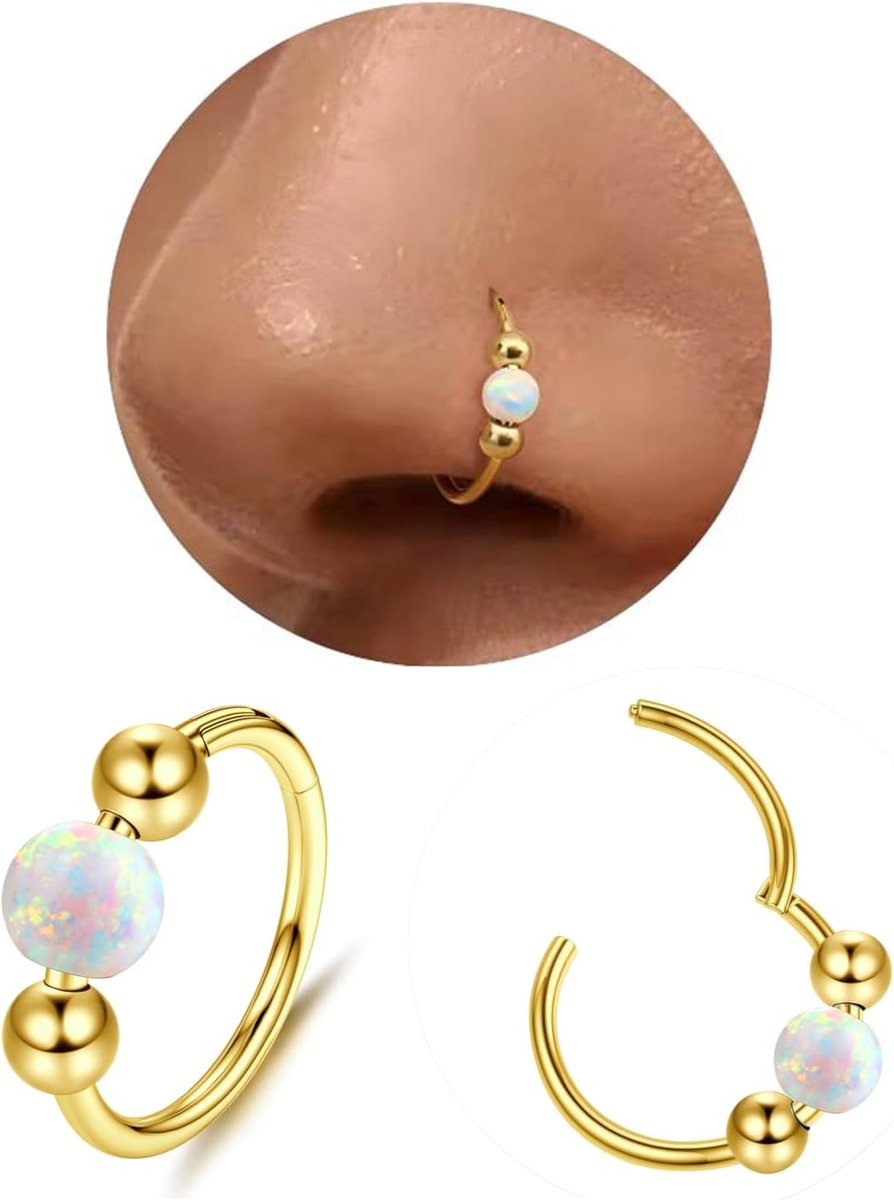 16G/18G/20G Opaal Neus Ring -316L Chirurgisch Staal Neus Ringen Hoepel Scharnierende Conch Piercing Sieraden Septum Clicker Lip Ringen Kraakbeen Oorbel Helix Rook Tragus