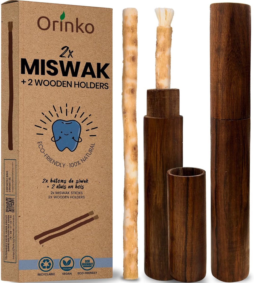 Miswak tandenborstels x2 - houten etui - traditionele siwak - voor frisse adem en mondhygiëne - ShopVlot