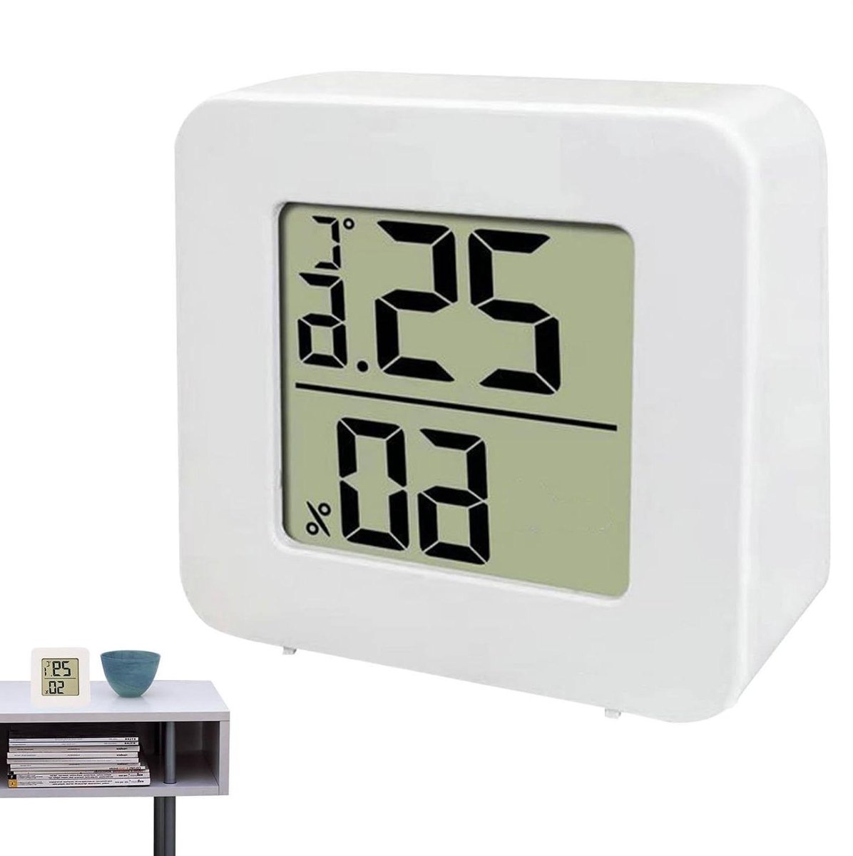 Vochtmeter Temperatuurmeter - Hygrometer Binnenthermometer - Luchtkwaliteit Bewaken - Helder LCD Display - 4.5x4.5x1.6cm - Wit