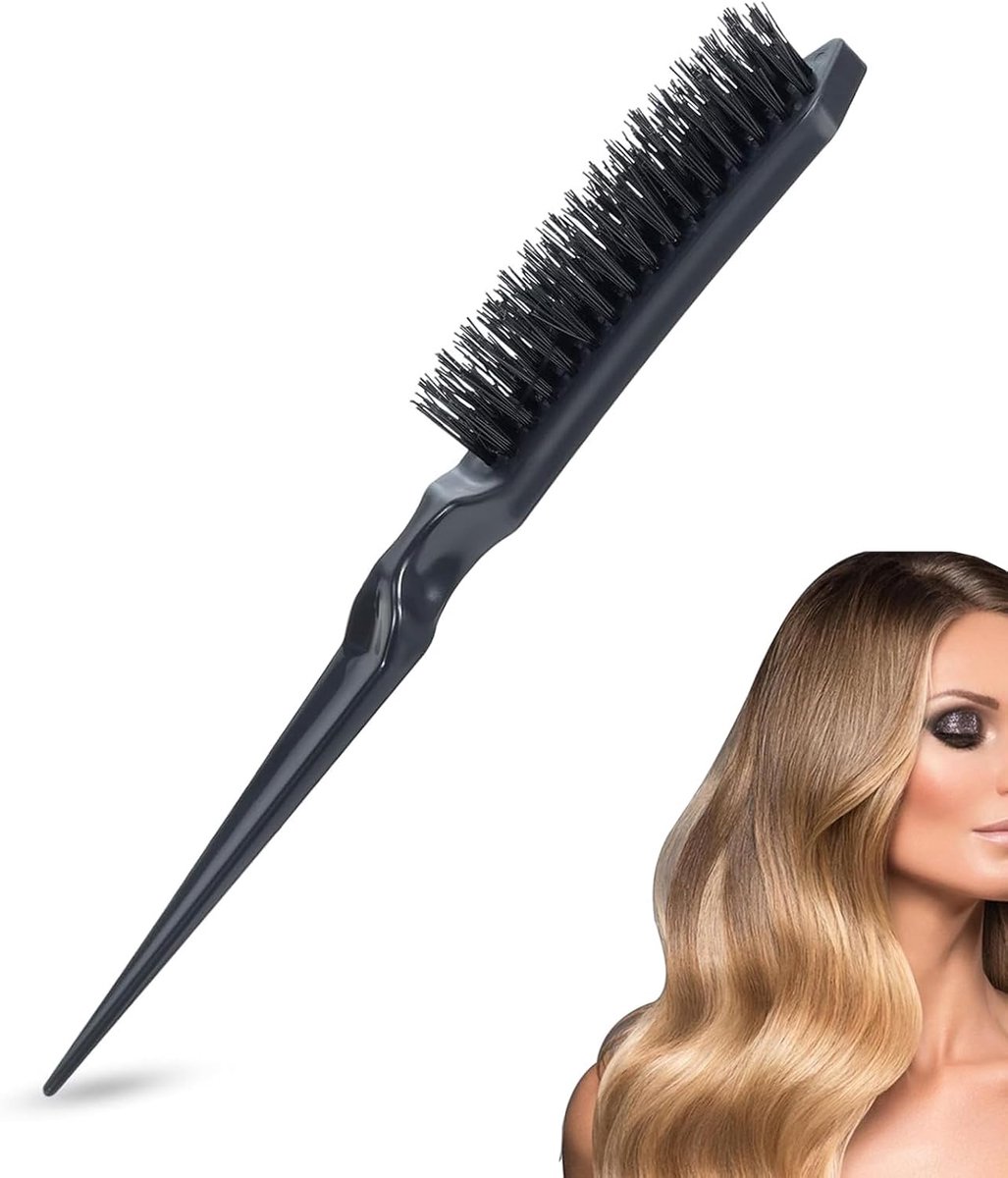 tegen vieze kroezen, wildzwijnharen, haarborstel voor nauwkeurige styling en elegante look, handige stylingborstel voor fijn haar, zwart