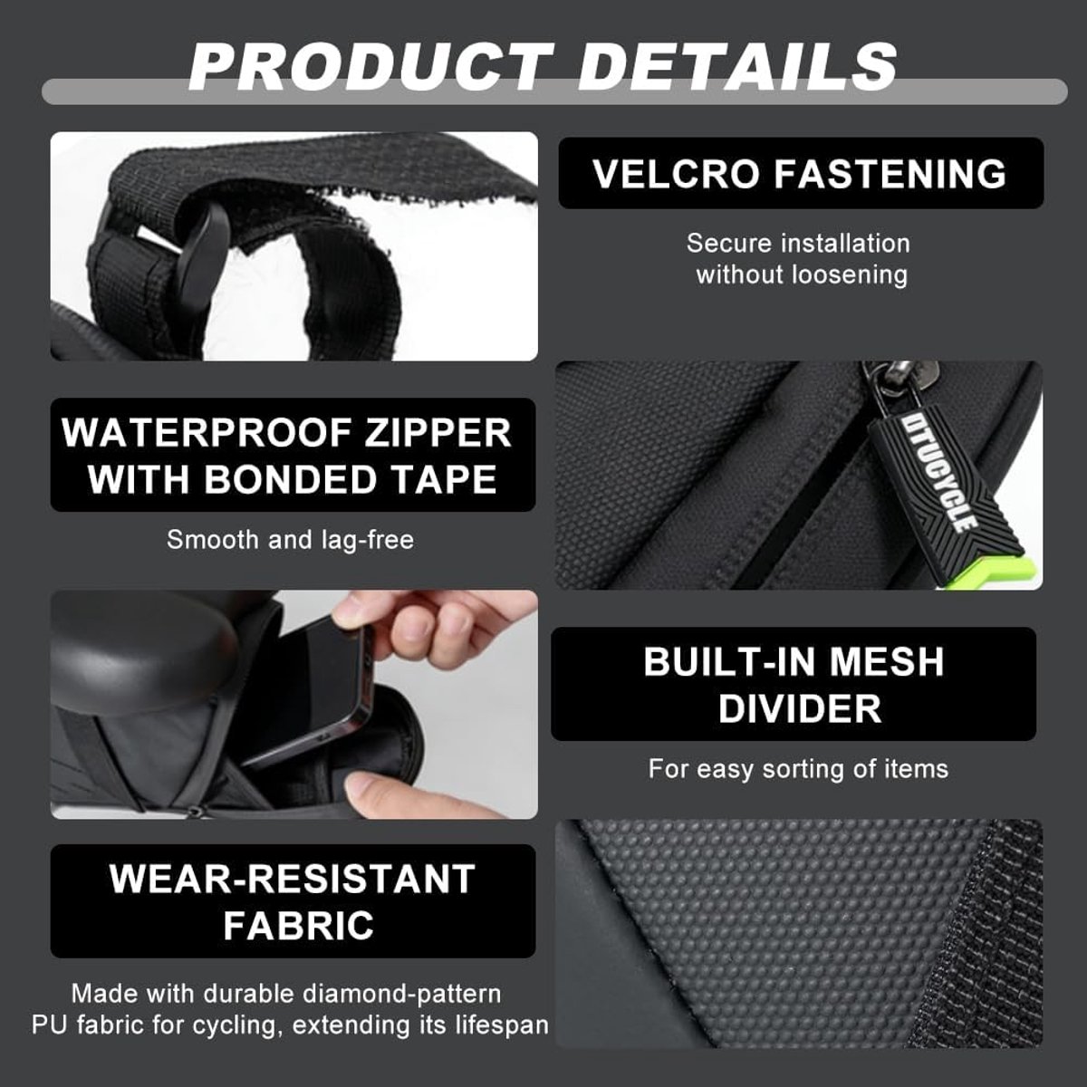 SnelShoppen - Fietszadel Tas 1.5 Liter, Waterdichte Fiets Tas met Reflecterende Strepen, Ultralichte Fiets Tas voor MTB, Racefiets, Vouwfietsen - Duur