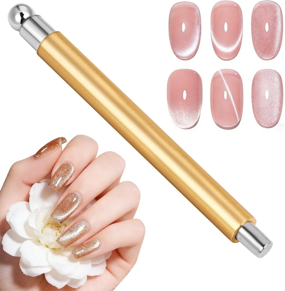 SnelShoppen - Cat Eye Magnet voor Nagels, Dubbele Nagel Magnetische Pen met Rond Magnetisch Kralen, Multifunctionele Cat Eye Gel Nagellak, Magnetisch