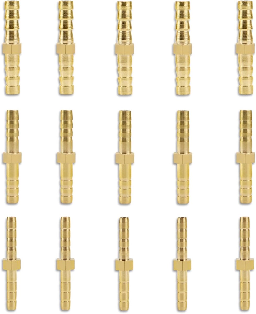 SnelShoppen - Messing Slangverbinderset met Rechte Verbinding - 15 Stuks in 3 Maten - 4mm, 6mm en 8mm - Ideaal voor Slangverlenging en Reparatie in de