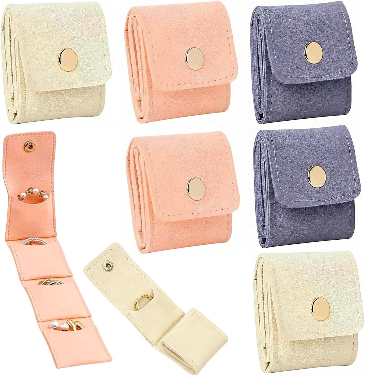 SnelShoppen - 6 Stuks Mini Sieraden Reistasje met Meerdere Compartimenten, Opvouwbare Sieradenbox voor Veilig Ophangen van Oorbellen, Ringen en Kettin