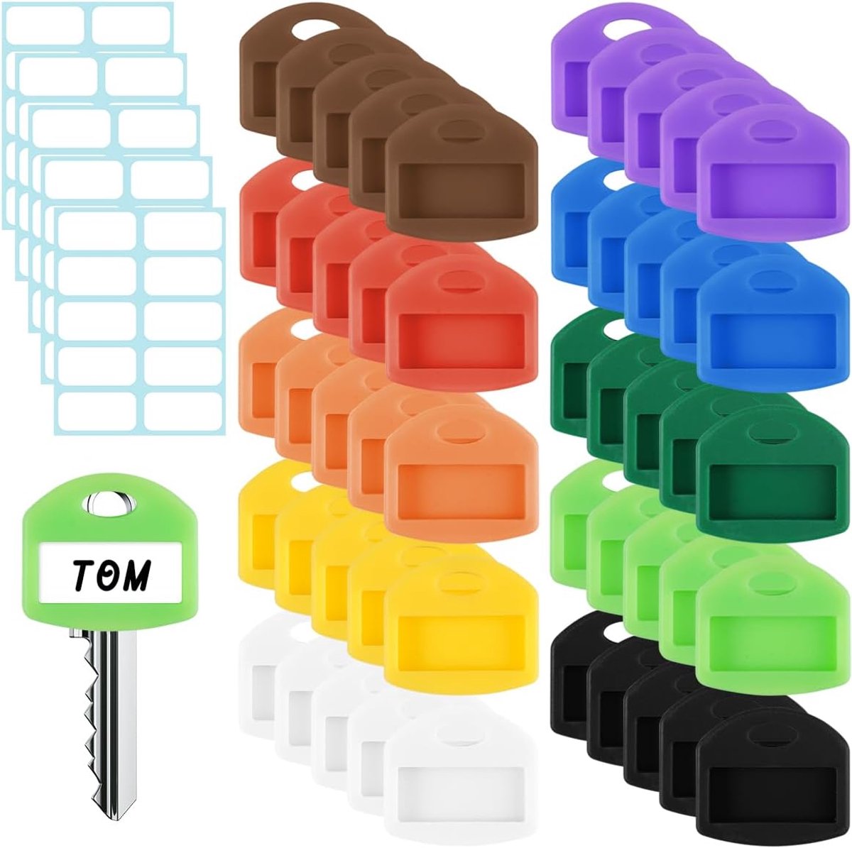 SnelShoppen - 50 Stuks Sleutelhoezen, 10 Kleuren Silicone Sleutelkapjes, Sleutelbeschermkappen met Schrijfbare Etiketten voor Eenvoudige Identificatie