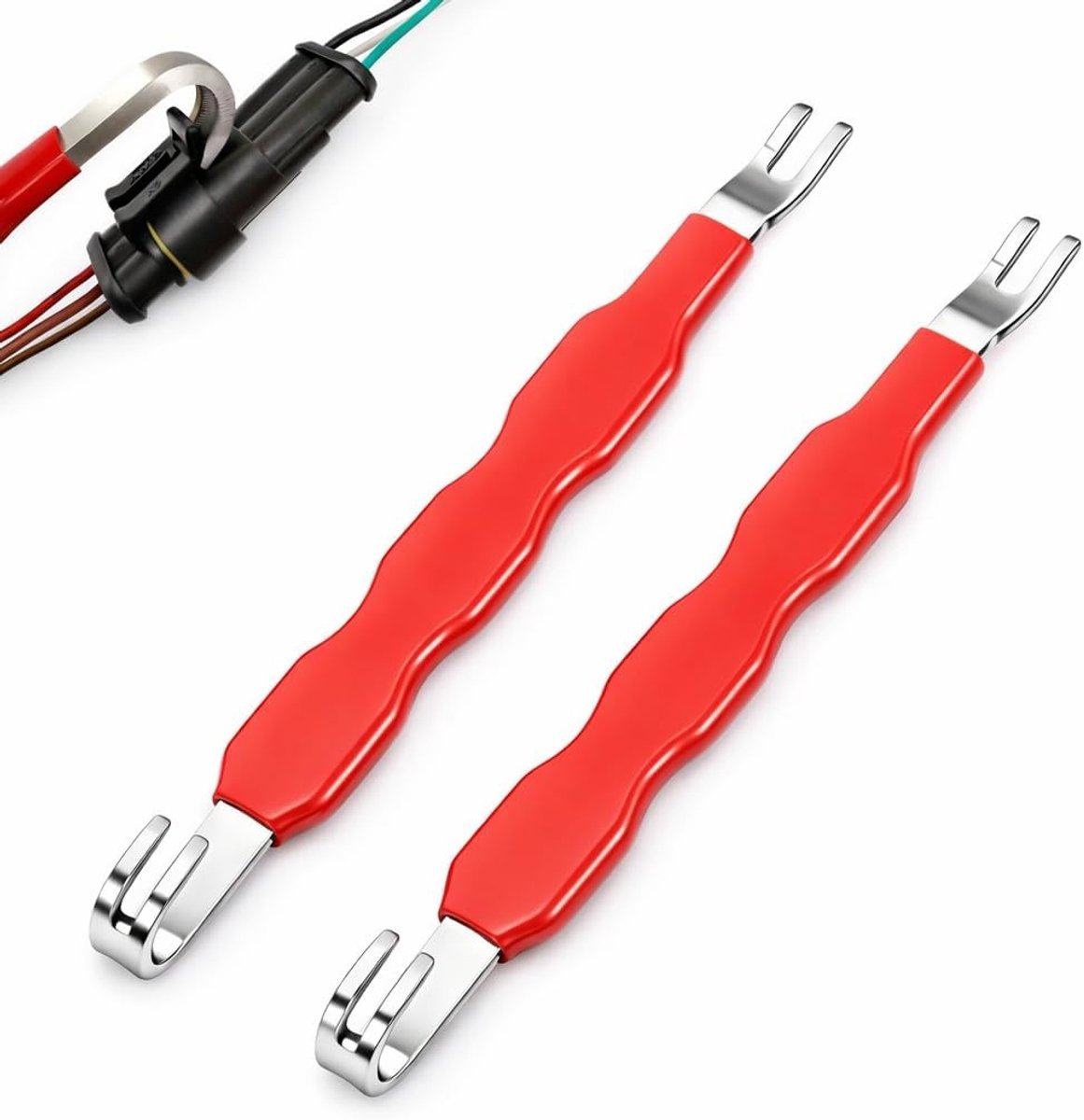 SnelShoppen - 2 Stuks Elektrische Connector Separator Gereedschap voor Terminal Verwijdering, Universeel, Hoogwaardig Koolstofstaal, Rood, Voor Auto B