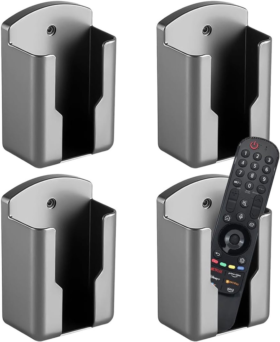 boren, set van 4 zelfklevende wandhouders voor mobiele telefoons, wandhouder met oplaadaansluiting, ideaal voor afstandsbedieningen en kleine onderdelen, grijs