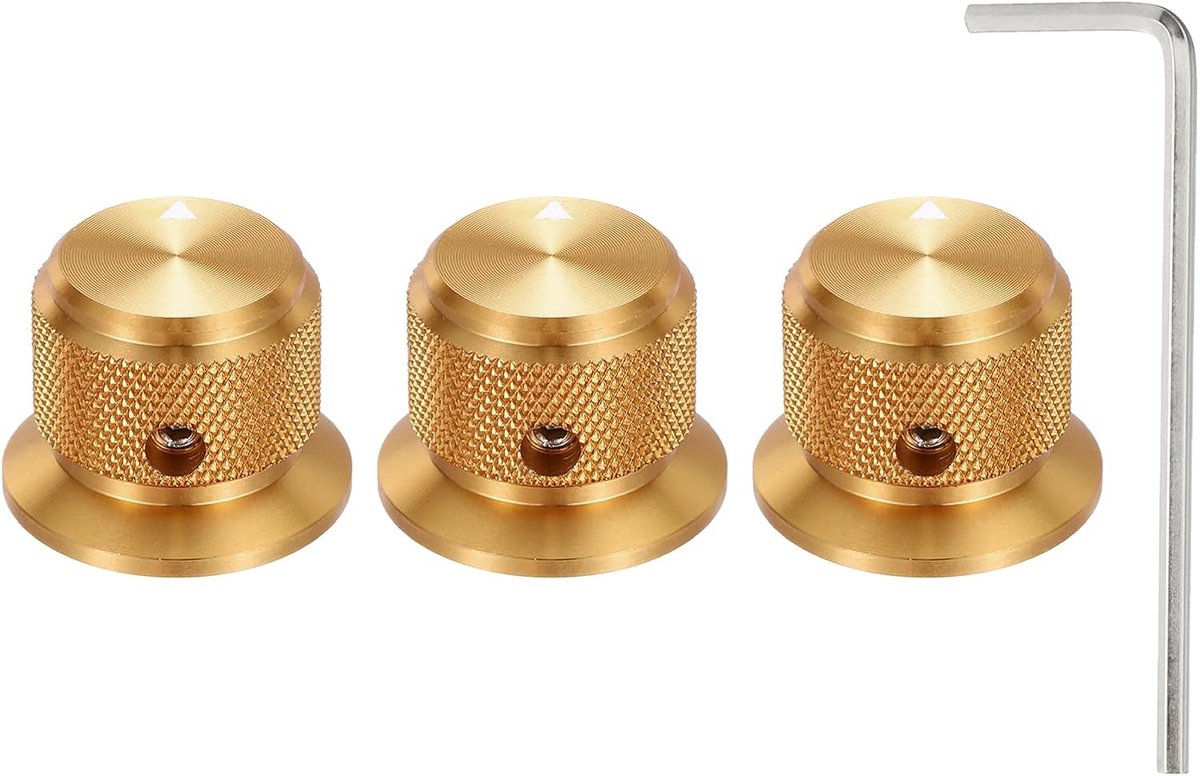 3 stuks aluminium potentiometerknoppen, 1/4 inch (6 mm), draaiknop, gitaarknoppen, universeel volume, toonregelknoppen met pijlindicator, volumeregelaar voor gitaar, bas, 3/4 inch, goud