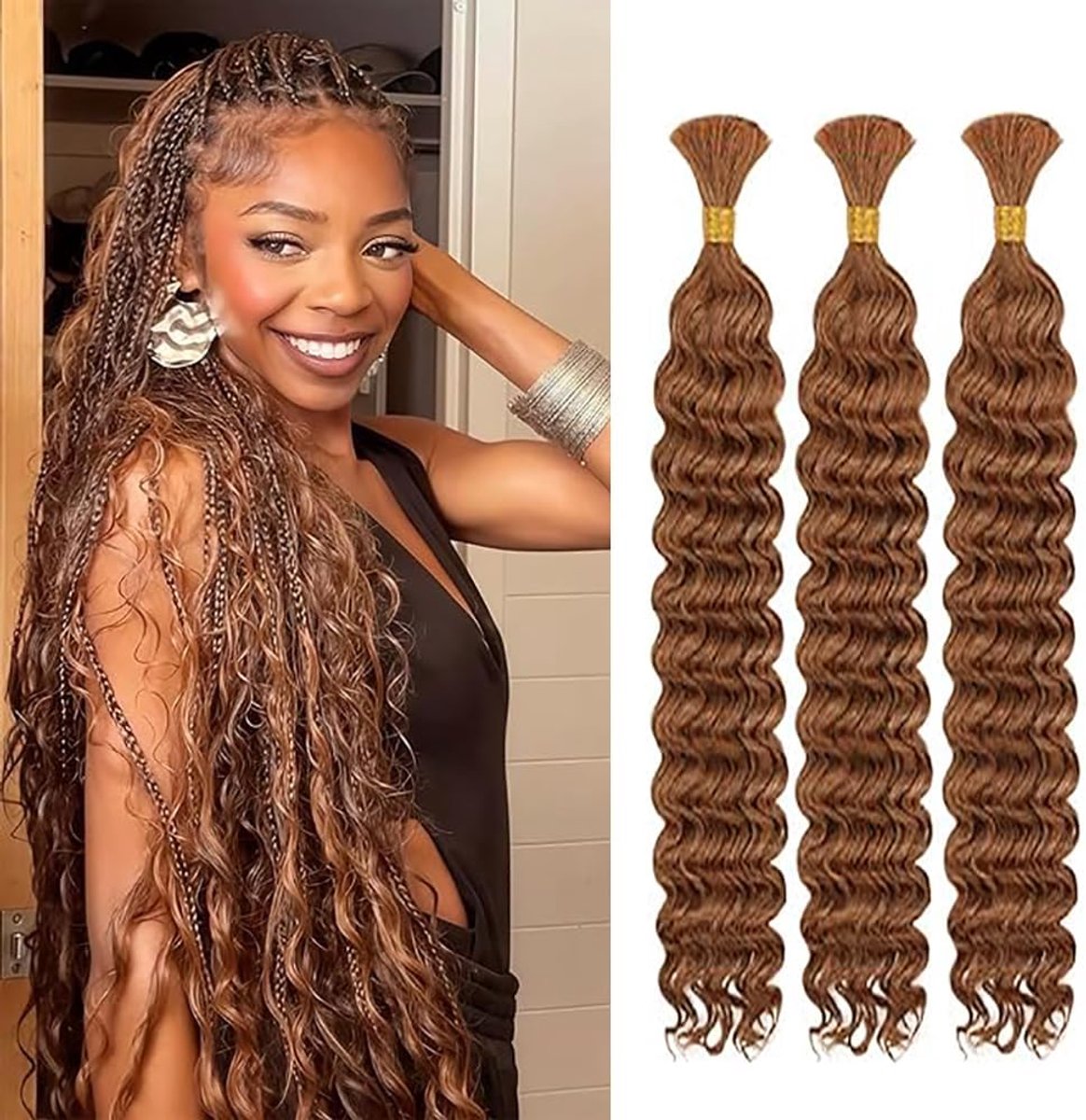 Wave Human Braiding Hair Boho Braids 30 Brown Color Human Hair