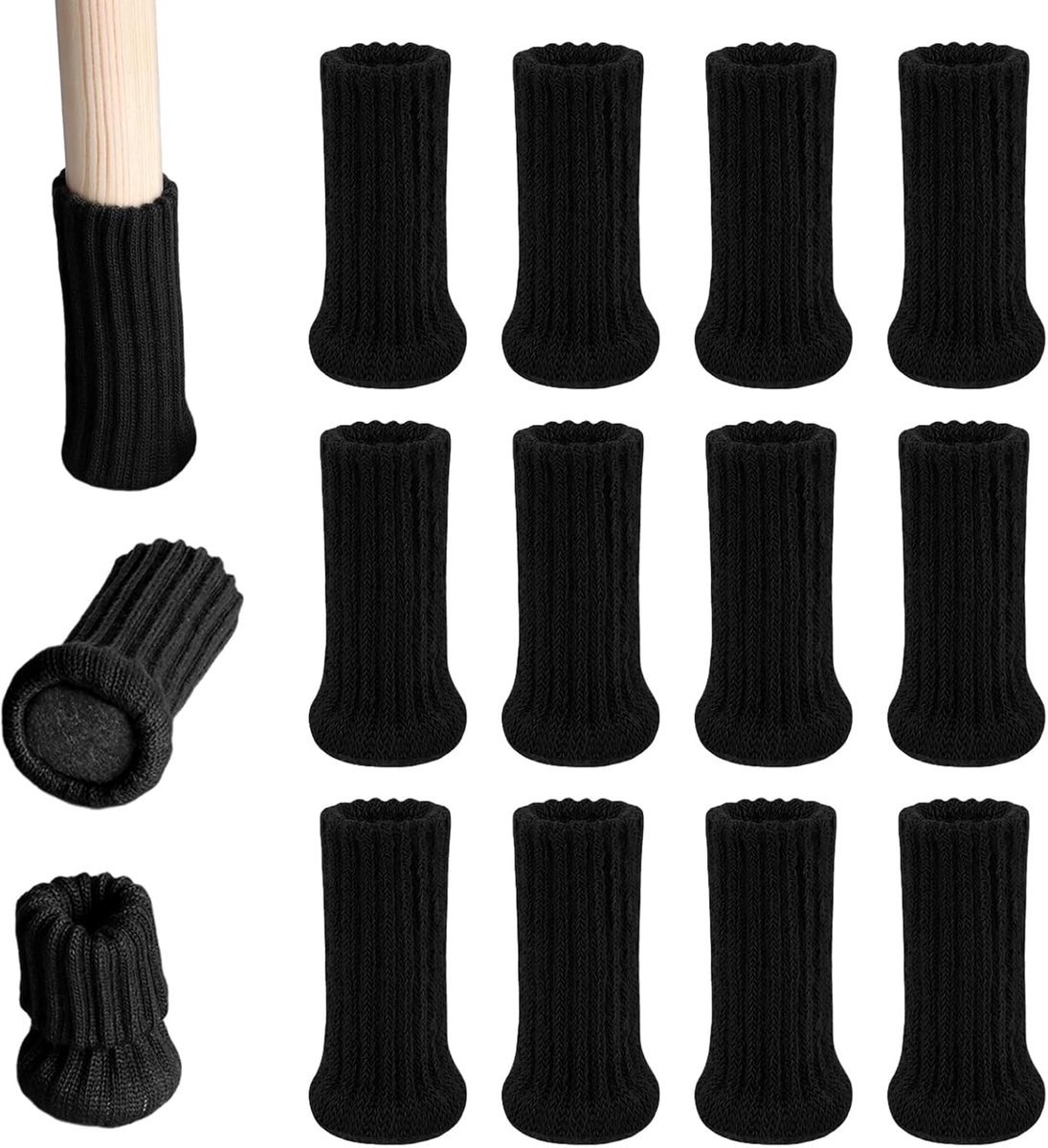 16 stuks stoelsokken voor vierkante stoelpoten, gebreide stoelpootsokken, stoelsokken voor ronde stoelpoten, vloerbescherming, vilten stoelpootbeschermers, stoelbeschermers, stoelbeschermers,