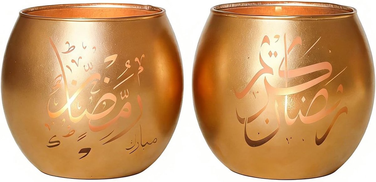 Kareem & Eid Mubarak Decoraties 4 Stks Arabisch Gouden Ramadan Kaarsenhouders - Luxe Laser Geëtst Glas Theelicht Kaarsenhouders - Islamitische Geschenken & Tafelmiddelpunt voor Thuis
