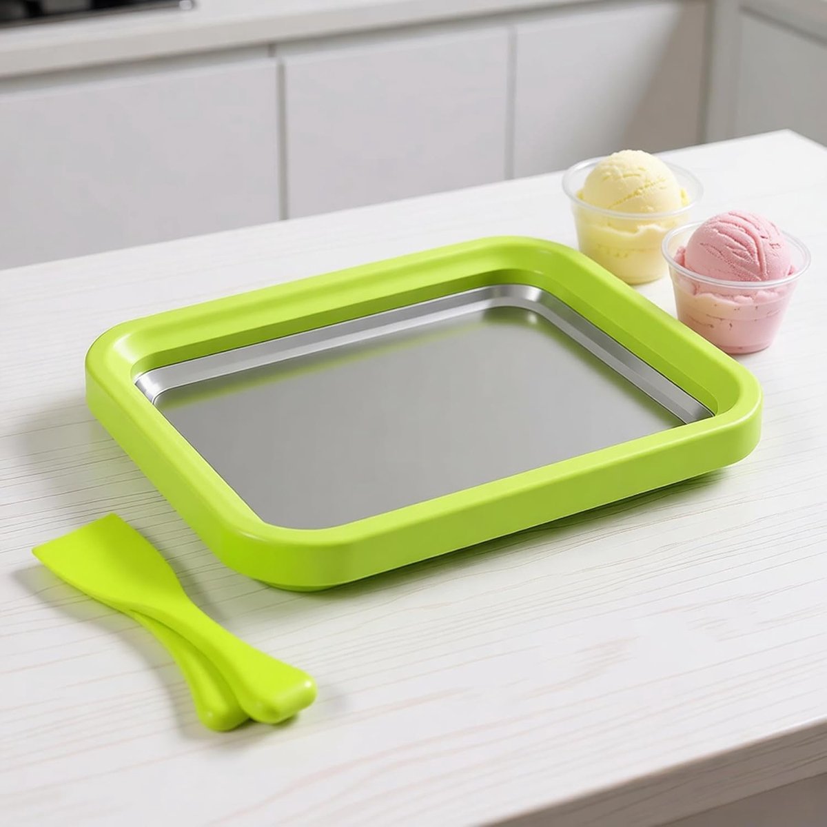 IJsplaat voor ijsrollen, gebakken ijsmachine, ijsplaat met spatels voor zelfgemaakte gerolde ijs, gelato, bevroren yoghurt, eenvoudig schoon te maken