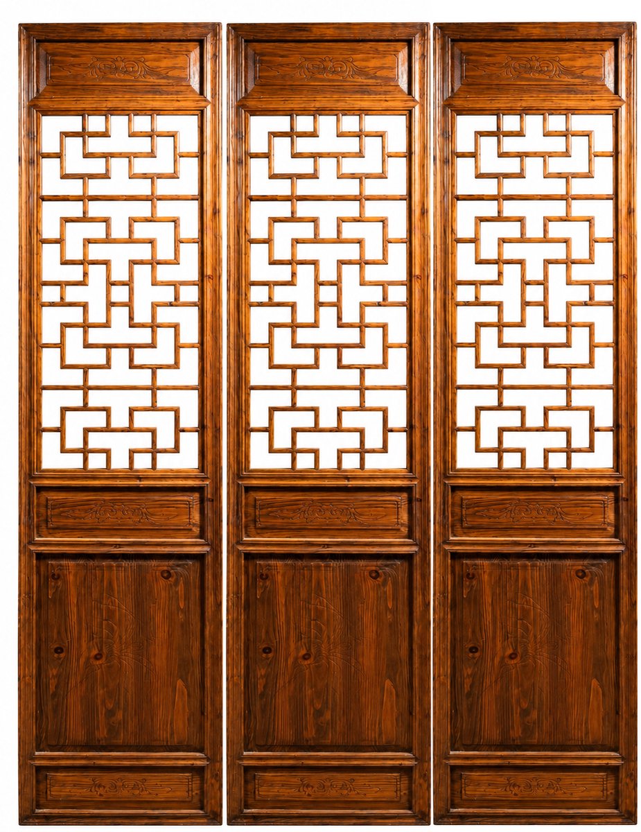 Fine Asianliving Antiek Chinees Kamerscherm Houten Panelen Handgesneden Set/3 Per Paneel B56xD4xH250cm