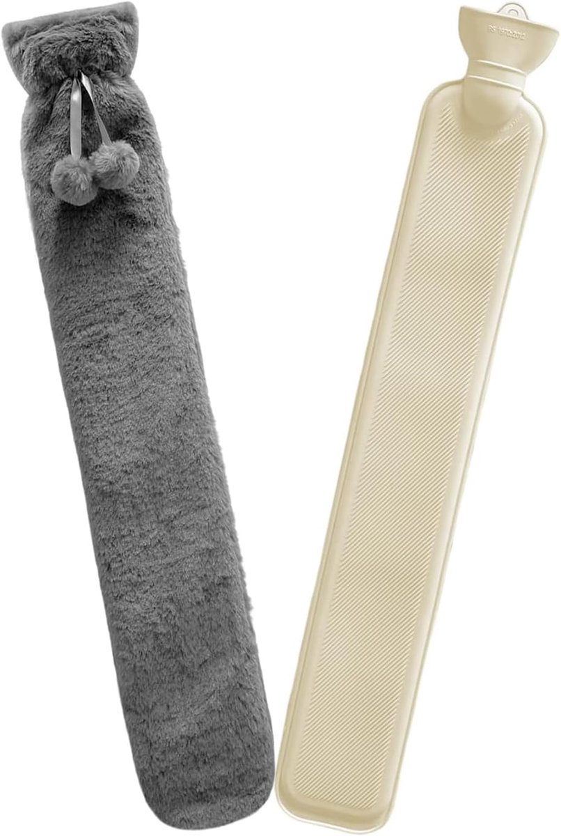 extra lange lila warmwaterkruik met superzachte fleece, gezellige hoes, grote hand- en voetenwarmer, nek- en schouderpijnverlichting