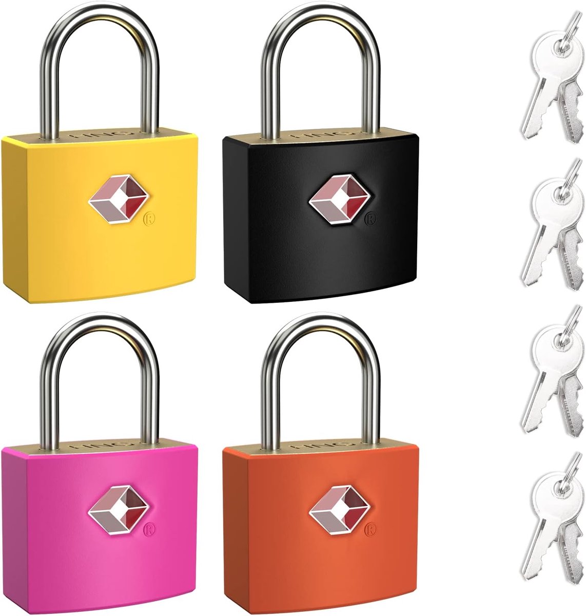 SnelShoppen - 4 Stuks TSA Bagage Sloten met 8 Sleutels, Waterdichte Mini Luggage Lock voor Bagage, Tas, Gereedschapskist (Zwart+Geel+Roze+Oranje)