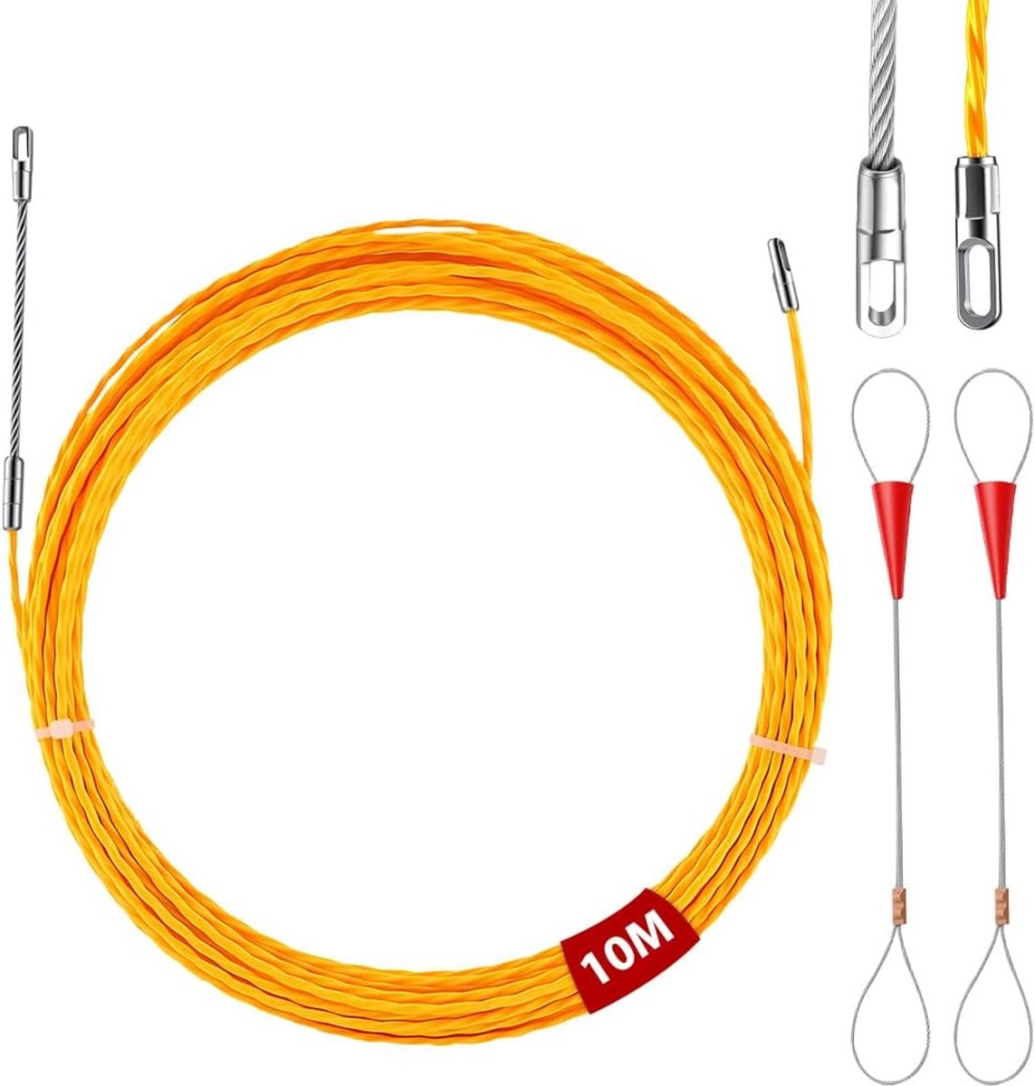 10 m, 3 mm diameter, elektrische draadtrekker met 2 flexibele geleidingskoppen, kabeltrekker, trekveer met 2 geleidingsveren voor kabelinstallatie (geel)