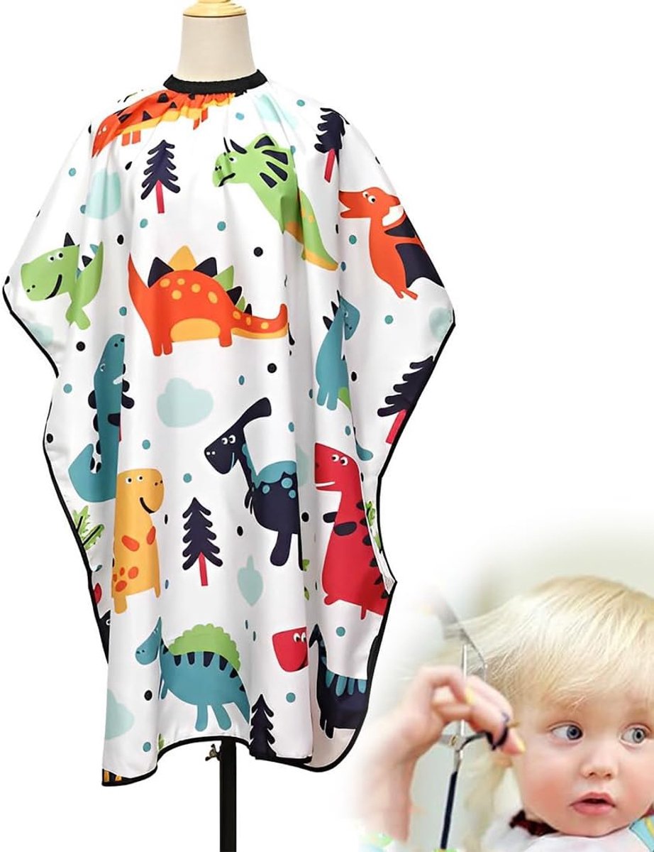 1 x kapperscape voor kinderen, waterdicht, kappersschort met gebroken haar voor meisjes en jongens, dinosaurus-motieven