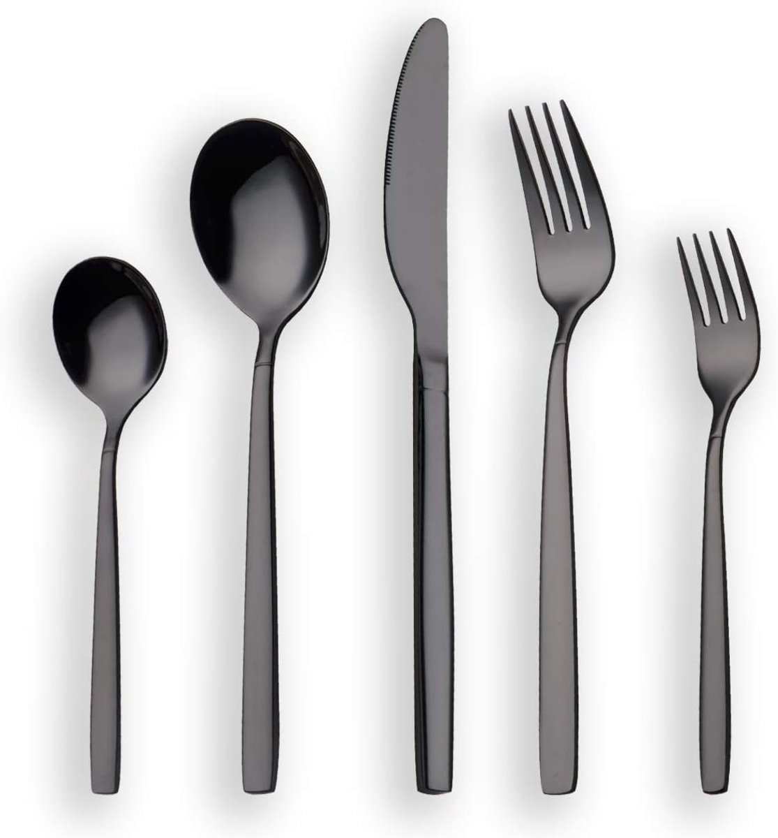 30 stuk titanium glanzend zwart bestekset, servies voor 6
