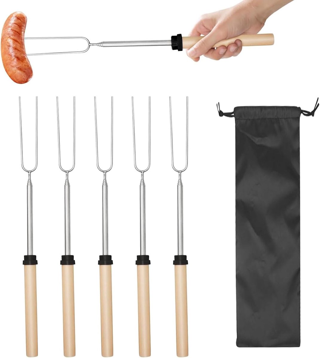 Grillspiesen, Marshmallow Braadstok, Marshmallow Roosteren Stick, Marshmallow Grillspiesen, Grillstaaf voor Camping, Gevouwen Lengte: 30.5CM, Uitgevouwen Lengte: 80.5CM