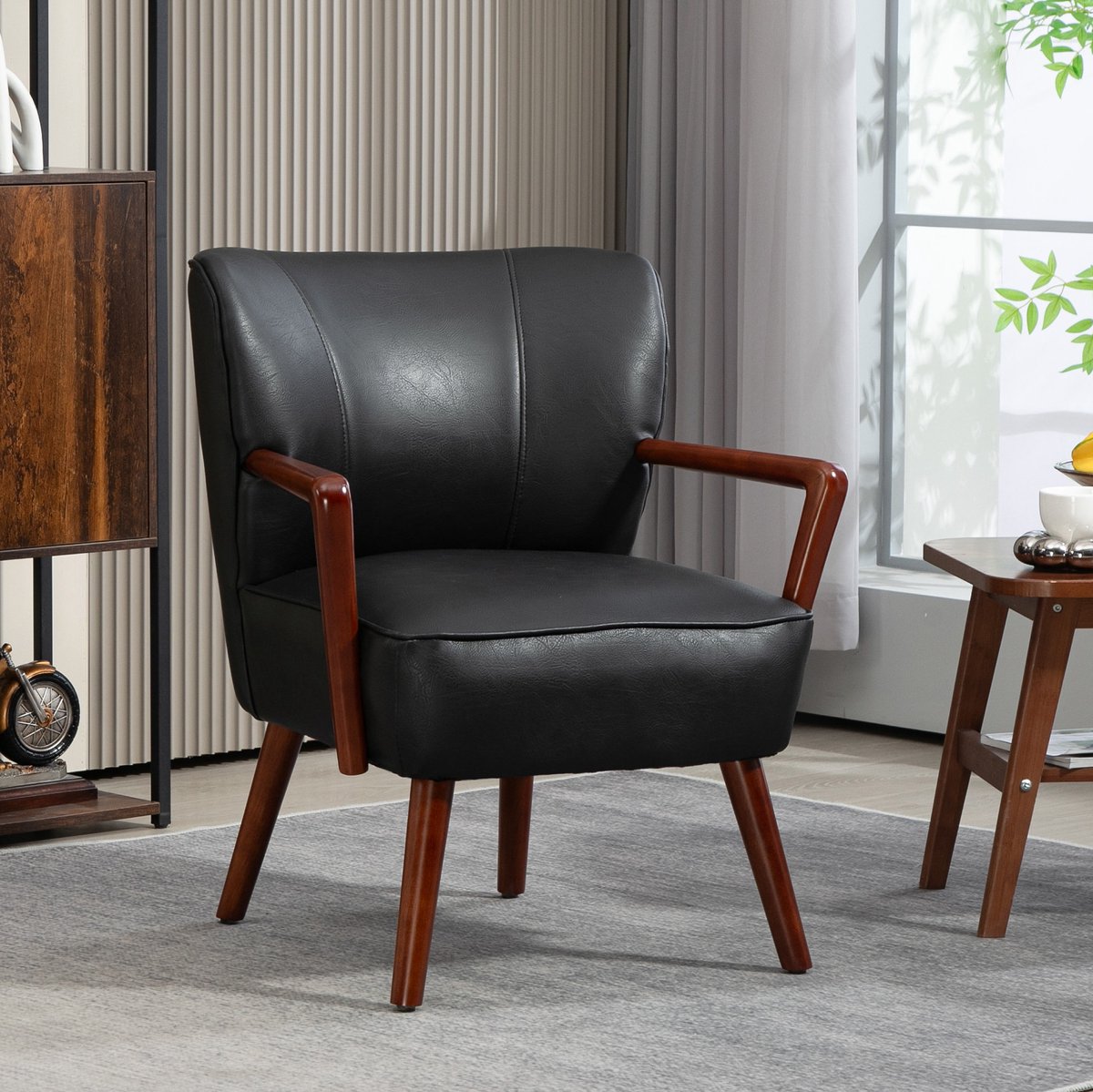 COVREO Fauteuil 77x67x80 cm zwart, kunstleer met houten armleuningen