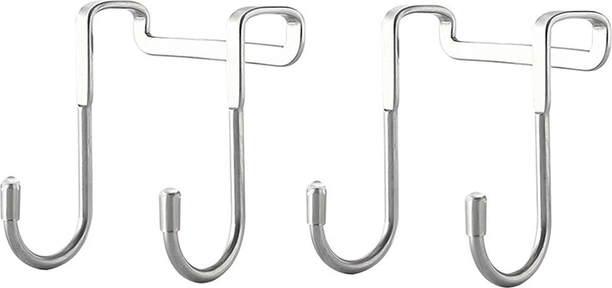 2 Stuks - RVS - Deurhanger - Ophanghaken - Badkamerhaken - Kledinghaak - Kapstok - Over de deur - Handoek haak - Deurkapstok - zilver - dubbele haak