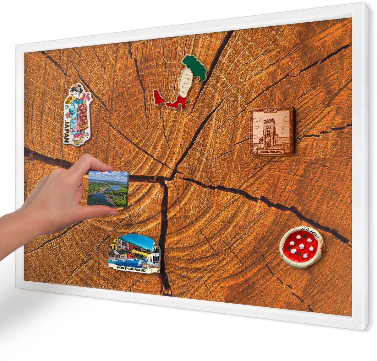 Artprintcave Oranje Magneetbord mit Witte Lijst - 60x40 cm - Houtnerf Magneetbord Voor Foto's - Rustiek Magneet Bord mit Frame - Texturen