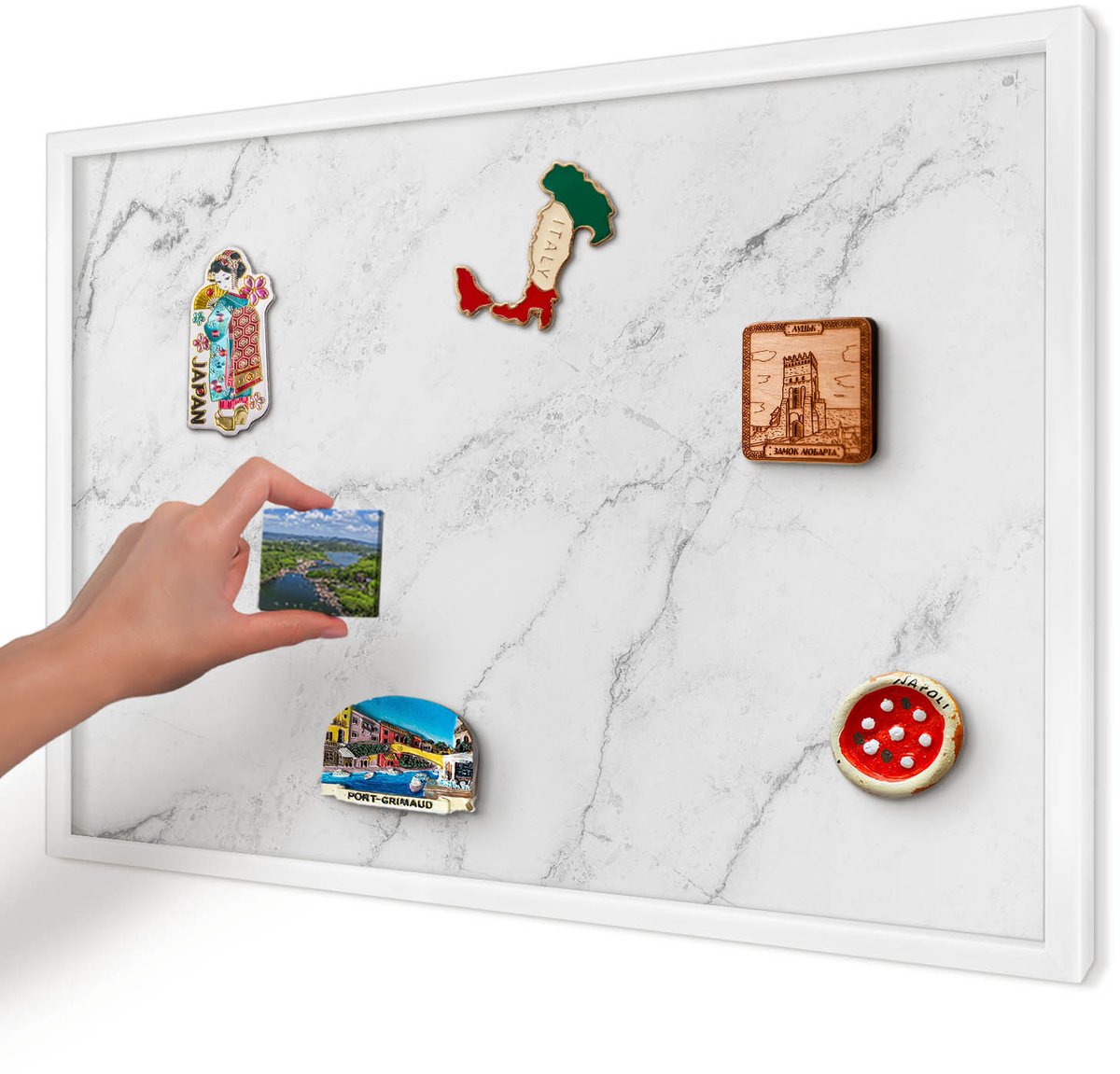 Artprintcave Wit Magneetbord mit Witte Lijst - 60x40 cm - Marmerpatroon Magnetische Organizer - Modern Magneet Bord mit Frame - Texturen