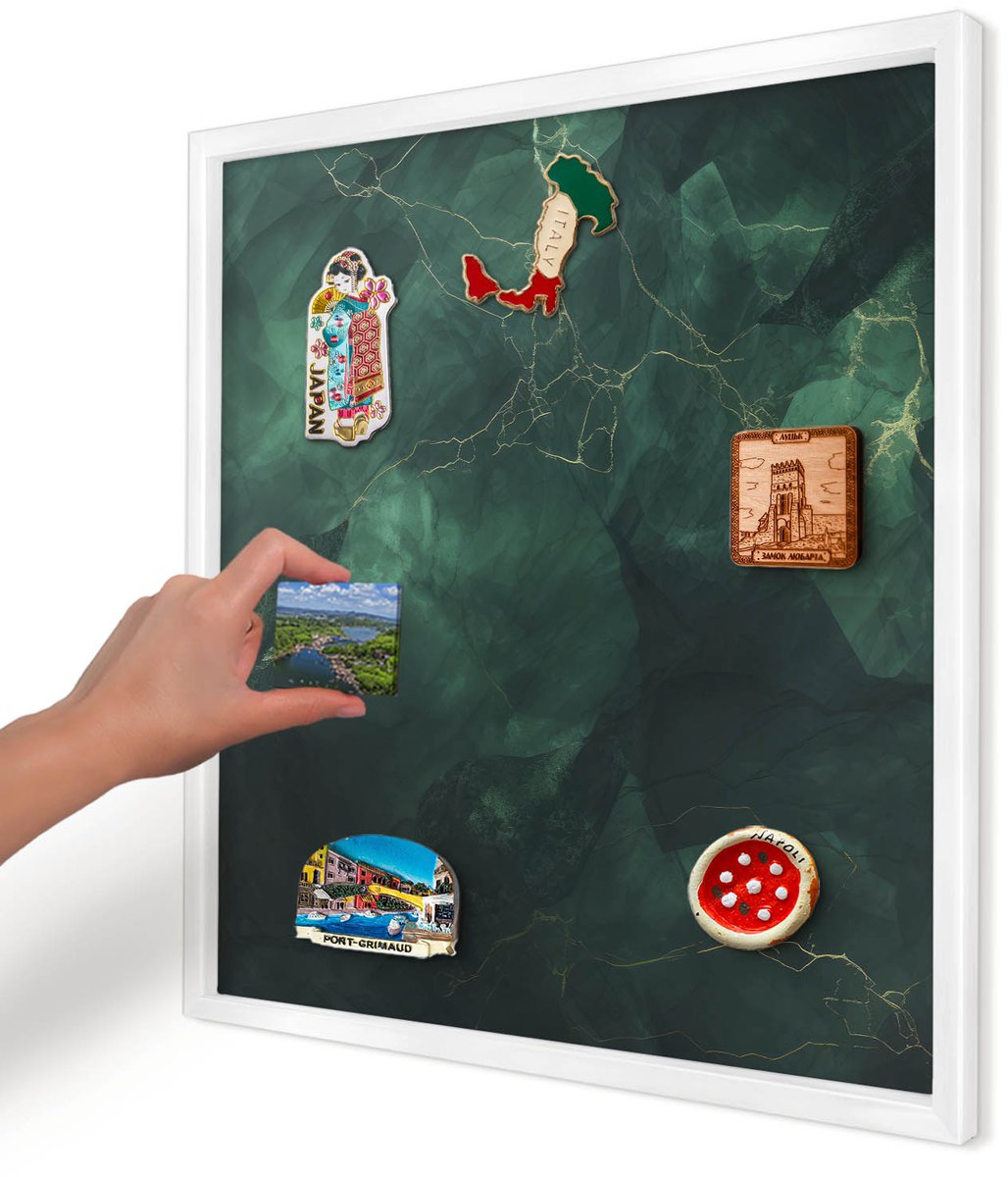 Artprintcave Donkergroen Magneetbord mit Witte Lijst - 50x50 cm - Groene Diepte Magneetbord Voor Foto's - Abstract Bord Voor Magneten - Abstractie