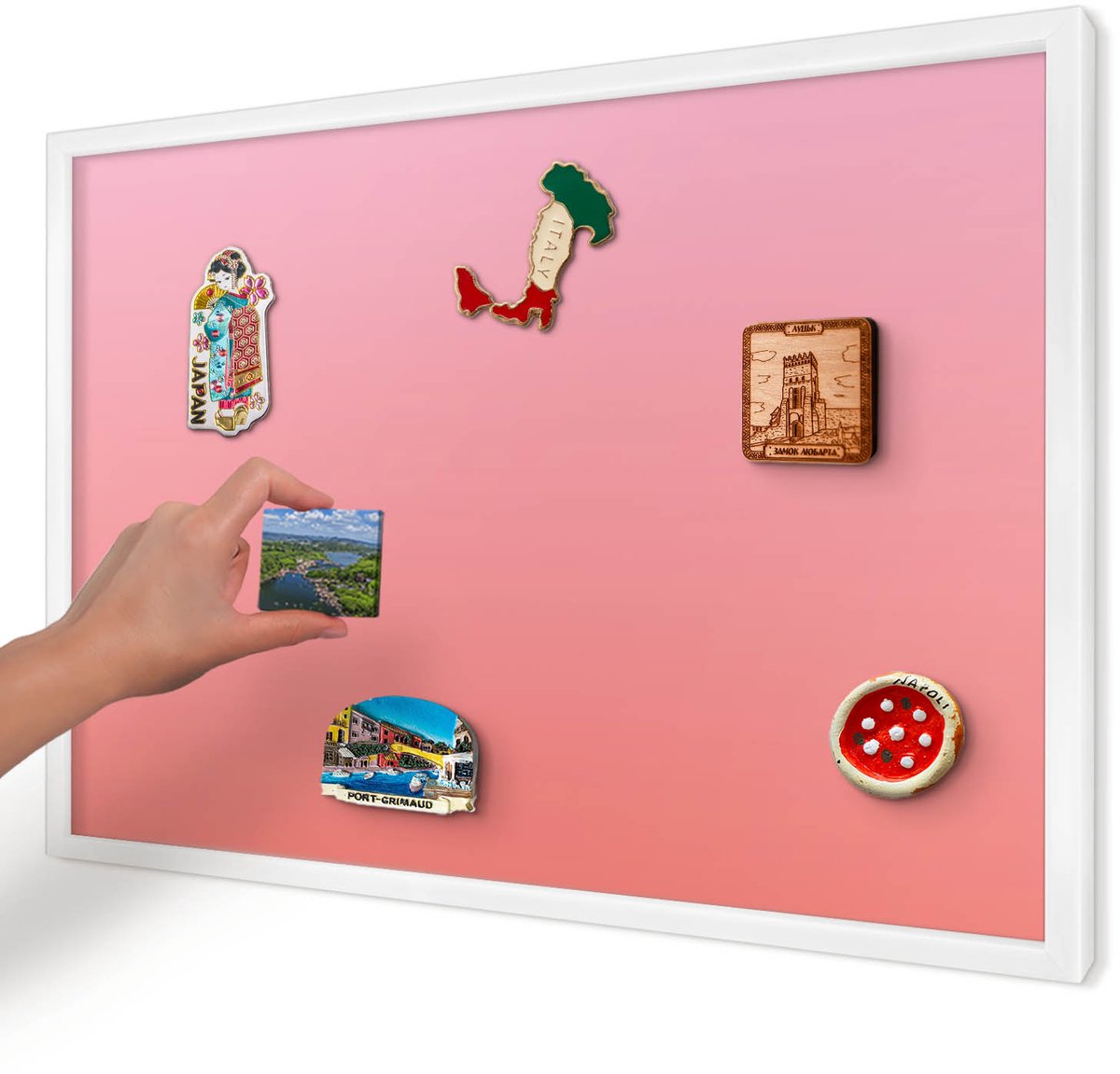 Artprintcave Roze Magneetbord mit Witte Lijst - 60x40 cm - Roze Oranje Magneetbord Voor Foto's - Minimalist Magnetisch Bord - Achtergronden En Patronen