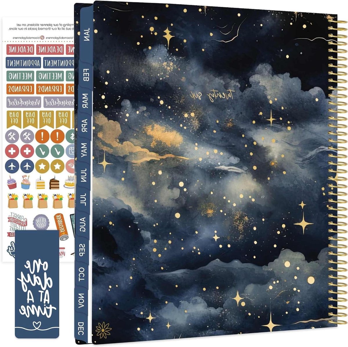 Planner 2026 - Agenda Kalender - Jaar Planning - Met Tabs en Stickers - 8.5 x 11 inch - Middernachtblauw