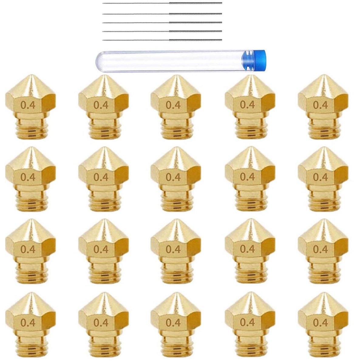 3DMAN 20pcs MK10 Nozzles M7 0.4mm Brass + 5pcs 0.4mm Cleaning Needles for 1.75mm Filament - ShopVlot