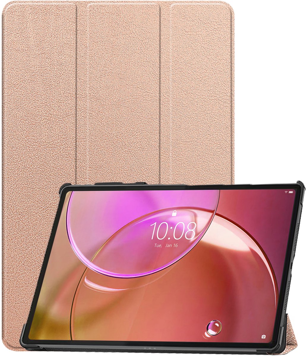 Hoesje - Geschikt voor Lenovo Idea Tab Pro Gen 2 - Dun & Stevig - Trifold Bookcase - Hard Cover - Hardcover Book Case - Tablet Hoes - Rosé goud
