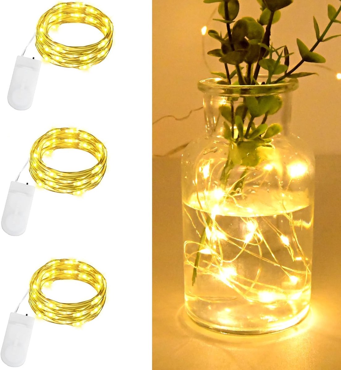 Micro LED Fairy Lights - 3 Stuks - 20 LED Lichten - Waterdicht voor Sfeervolle Decoratie - SnelShoppen