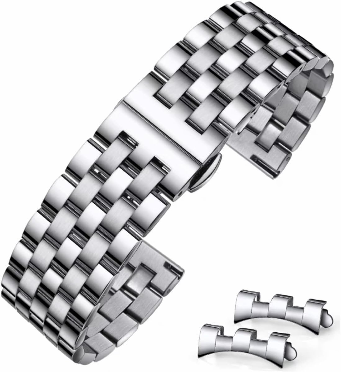 Horlogebanden metaal 18mm 19mm 20mm 21mm 22mm 24mm - RVS vervangingsbanden - Rechte en gebogen uiteinden - SnelShoppen