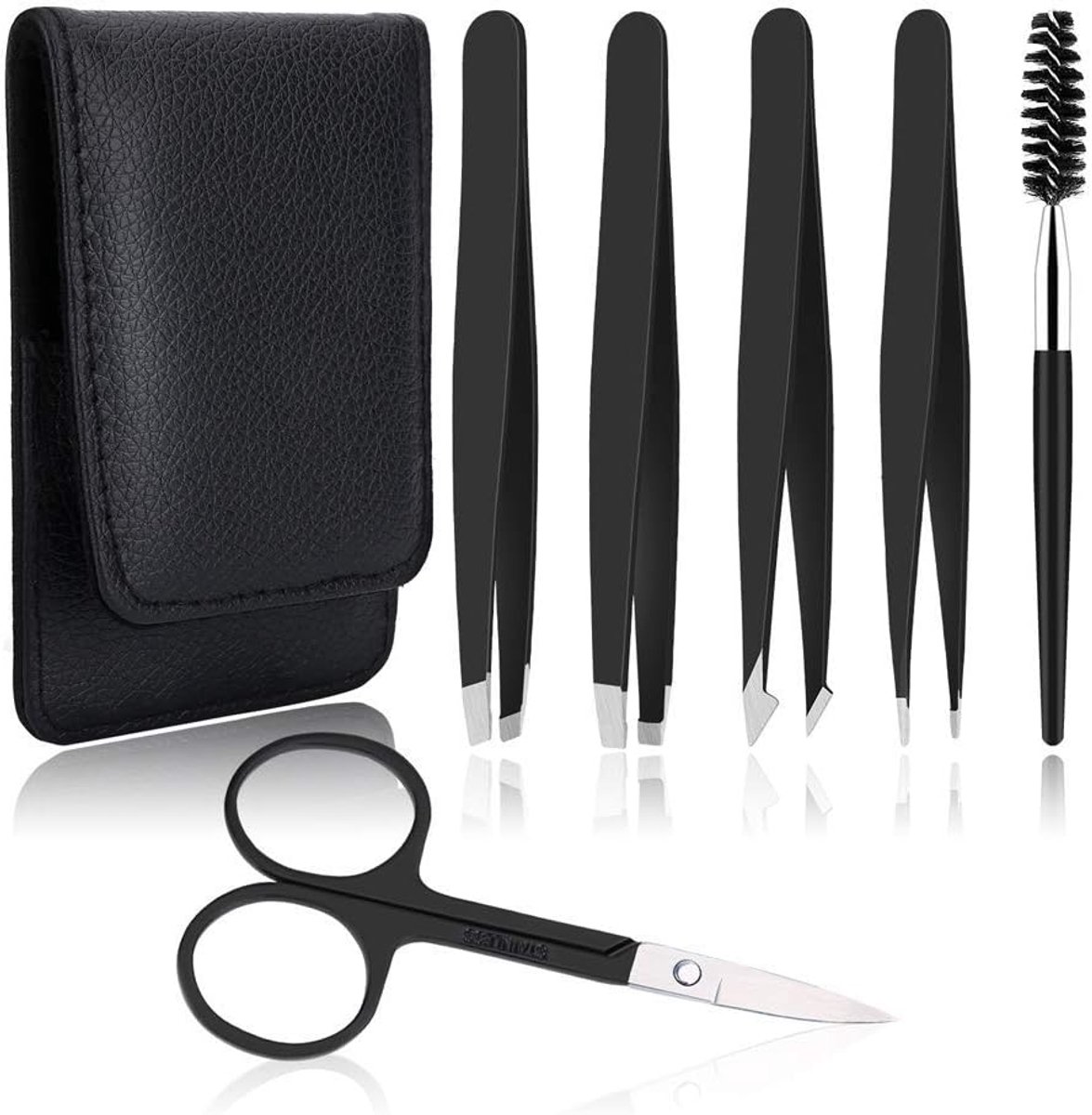 Tweezers Set 6-delig - RVS Precisie Pincetten - Inclusief Reisetui - Ideaal voor Oogbrouwen en Haren - SnelShoppen