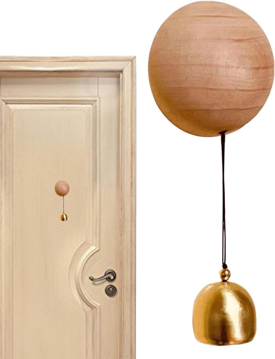Winkelbel Deurbel - Houten Klokje - Entree Verfraaien - Natuurlijk Hout Messing - 5.5 cm Diameter - Goud