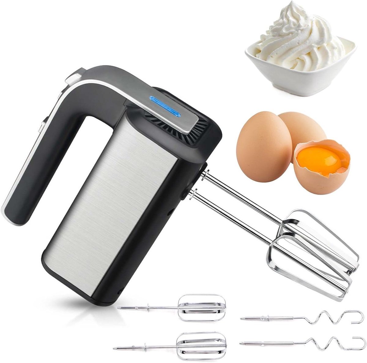 Elektrische Handmixer - Keukenmixer Garde - Bakken en Koken - 5 Snelheden Instelbaar - 800W - Roestvrij Staal