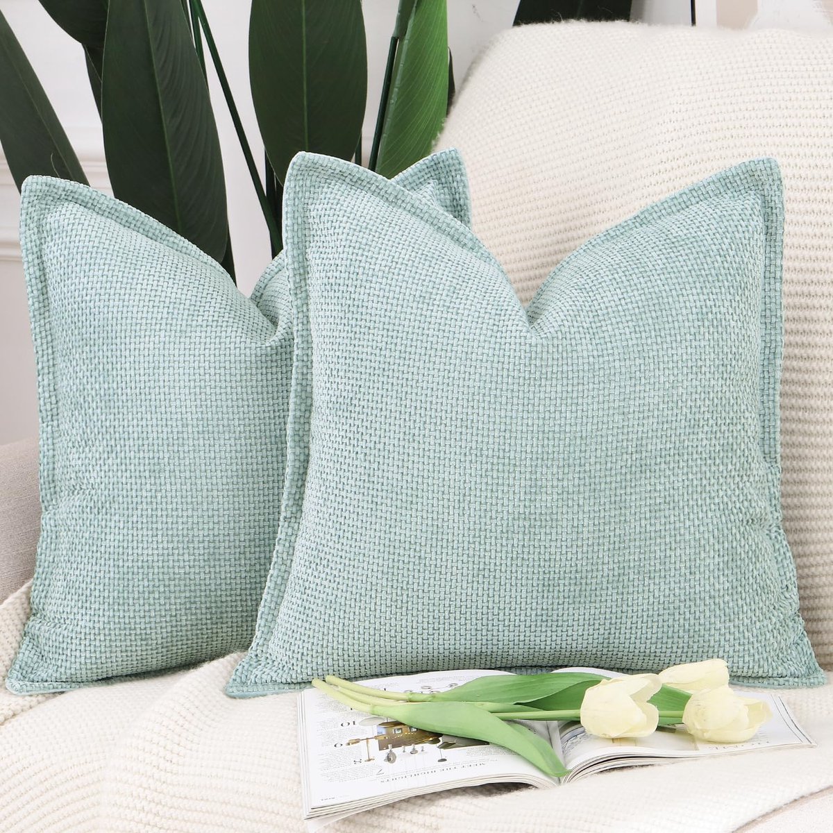 Kussensloop 45x45 cm - Zacht Chenille Fluweel - Decoratief Aqua Groen - Perfect voor Sofa of Slaapkamer - ShopVlot