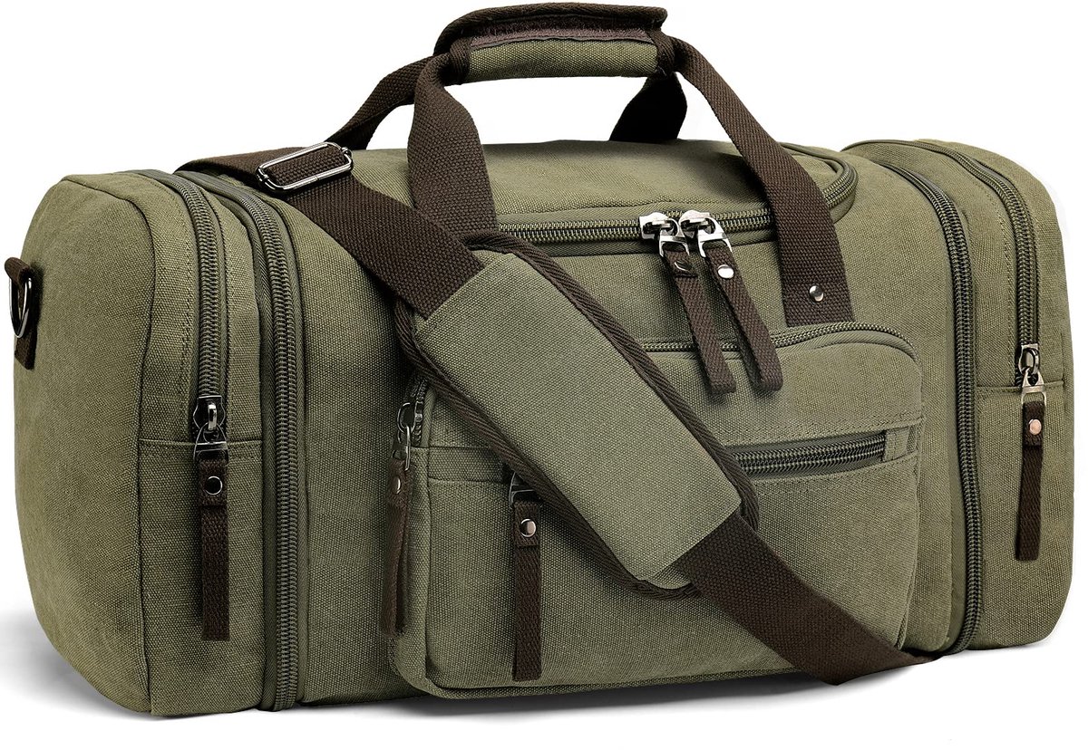 Reistas Unisex - Canvas Holdall - Legergroen - Ideaal voor Weekenduitstapjes - ShopVlot