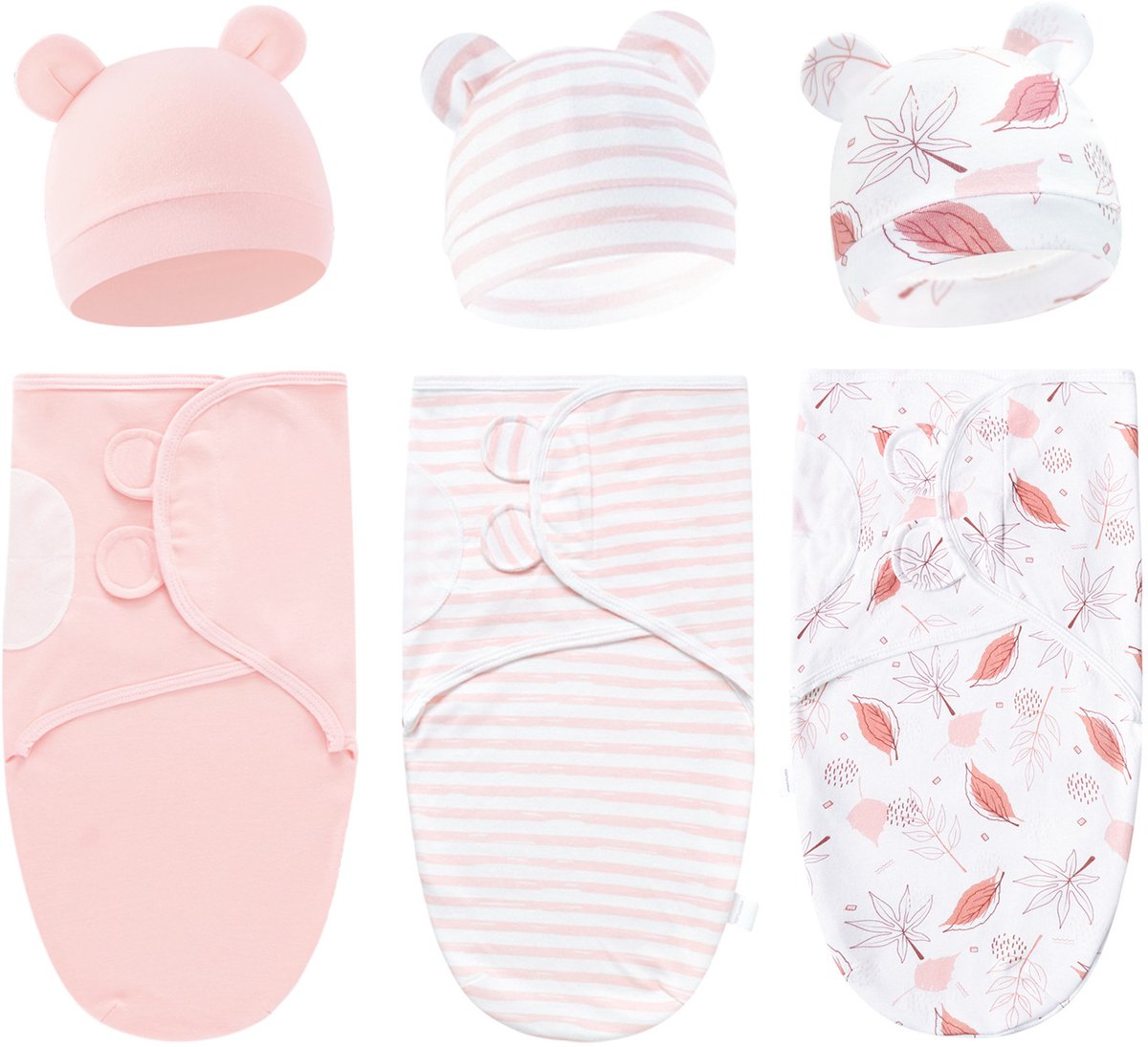 Set van 3 babywikkeldekens, 100% katoen, zacht en ademend, met schattige capuchons. Geschikt voor baby's van 0-3 maanden en pasgeborenen om schrikreacties te voorkomen,Set 8