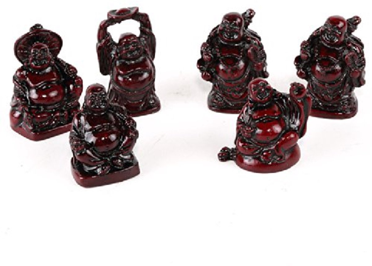 Boeddhabeelden Maitreya - Set van 6 lachende Boeddha's - Feng Shui-decoratie - Geluk en wijsheid - ShopVlot