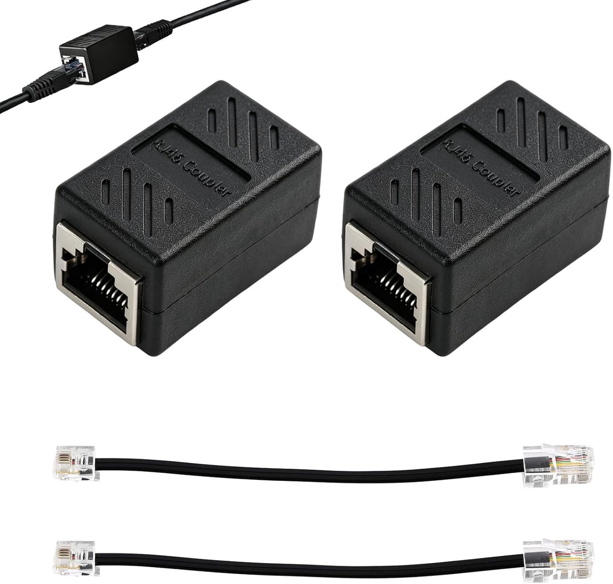 RJ45 naar RJ11 adapter - 2 stuks - zwart - betrouwbare verbinding voor telefoon en internet - ShopVlot